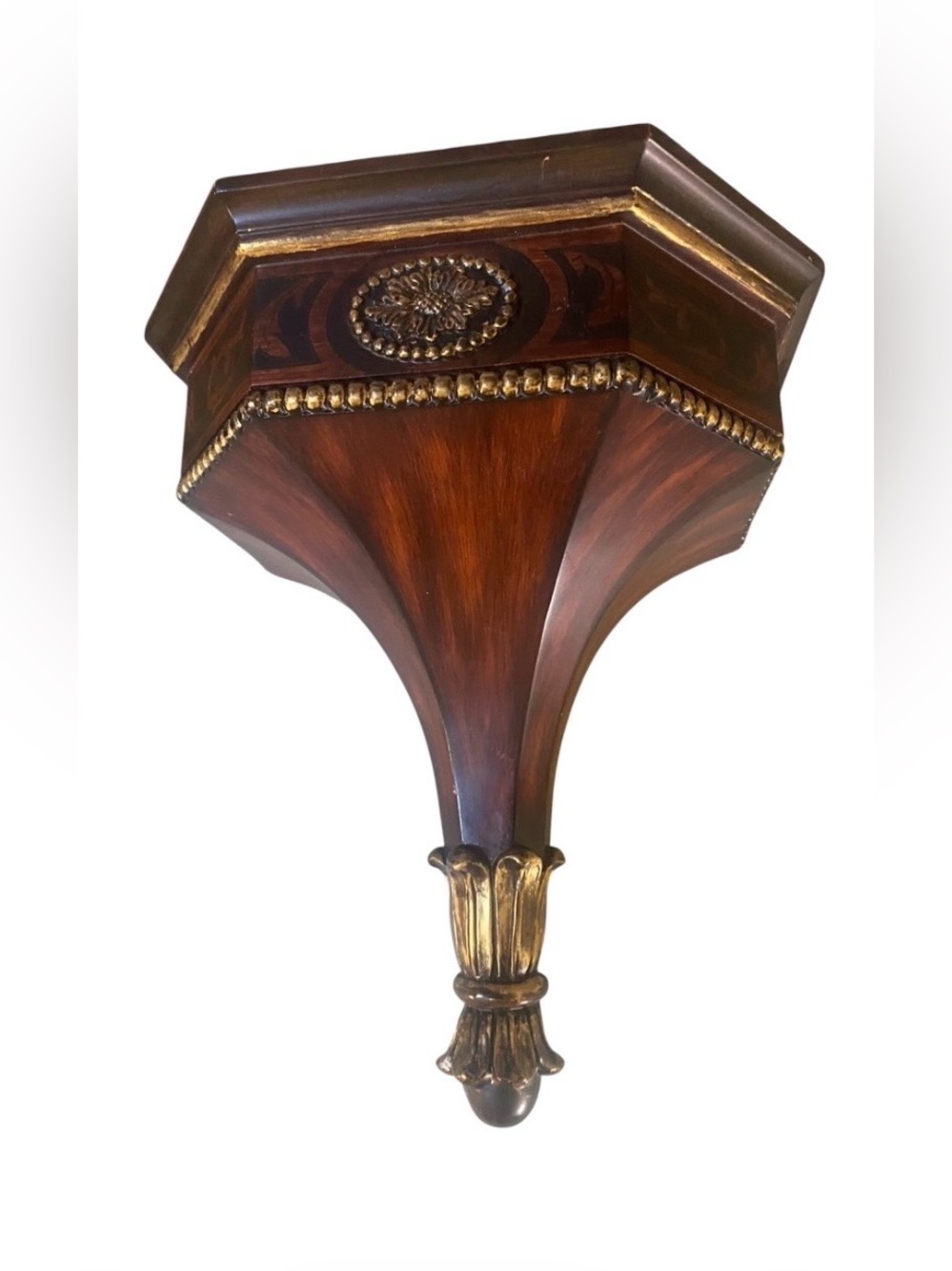 Antique Neoclassic Style Wood Wall Decor Octagonal Top Shelf w/Mahogany Veneer